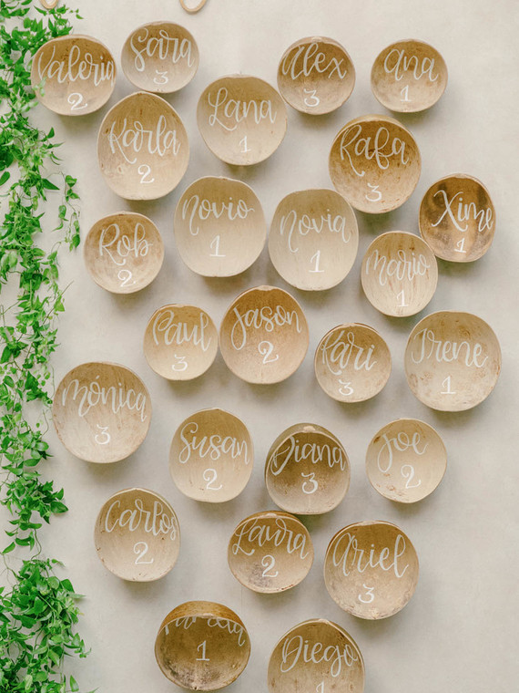 natural escort card idea with Costa Rica calabash tree