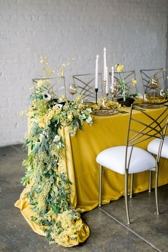 yellow and green spring wedding tablescape