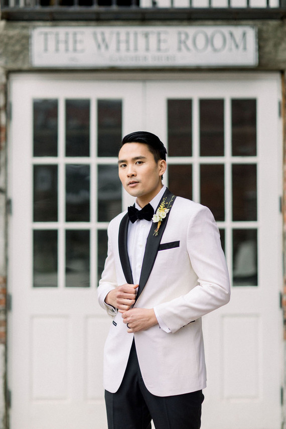 white tux for groom