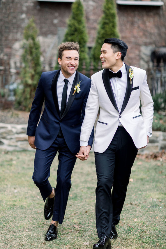 modern black and white gay wedding
