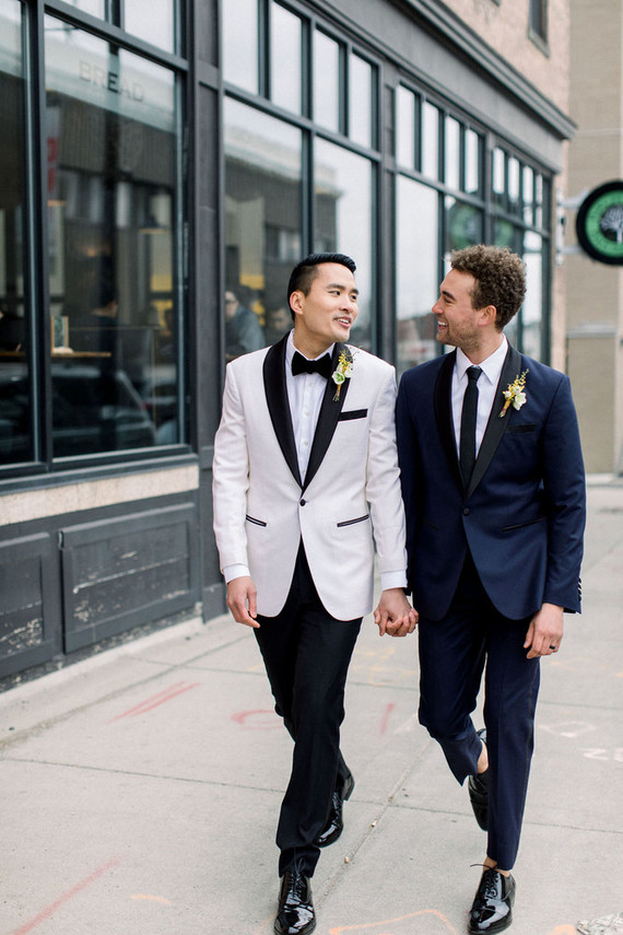 modern black and white gay wedding
