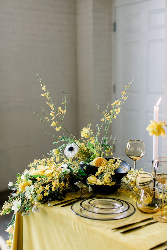 yellow and green spring wedding tablescape