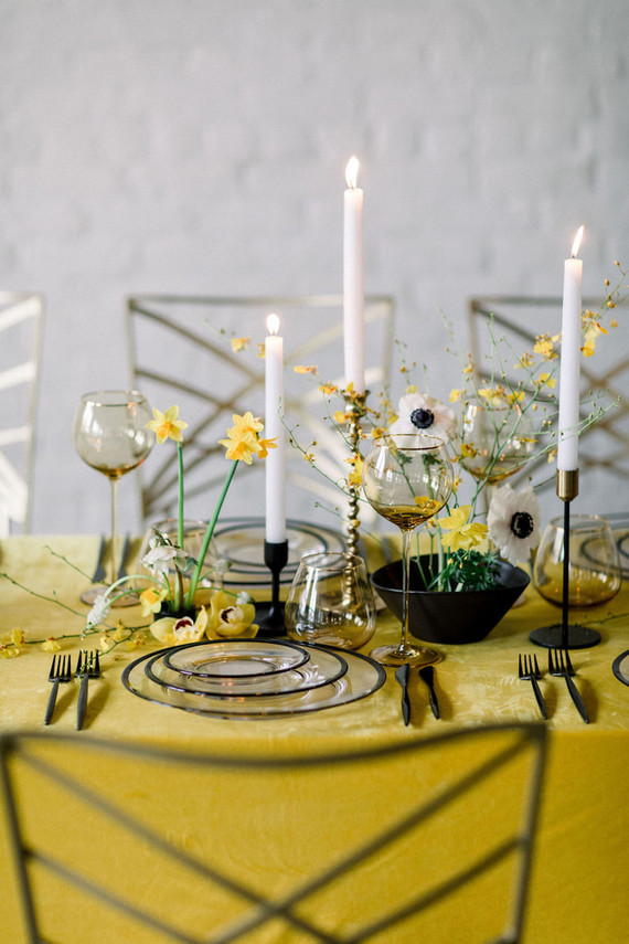 yellow and green spring wedding tablescape