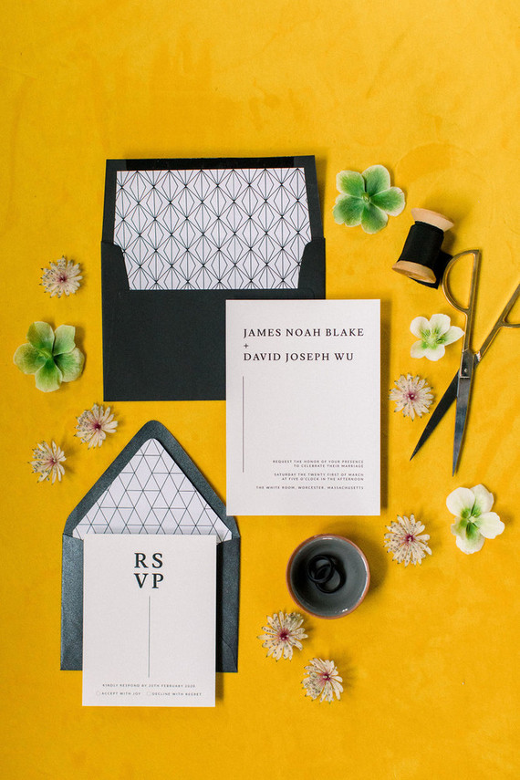 modern black and white wedding stationery