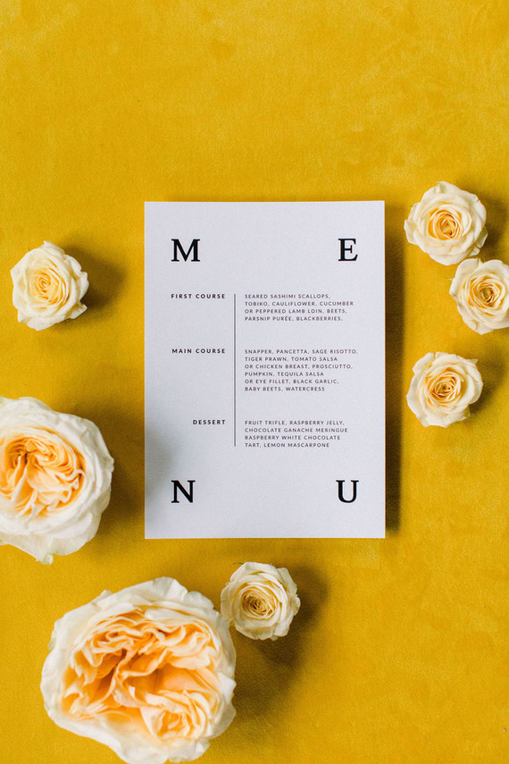 modern menu idea for wedding