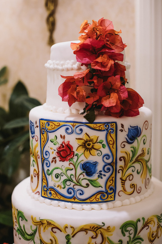 Wedding cake with bougainvillea