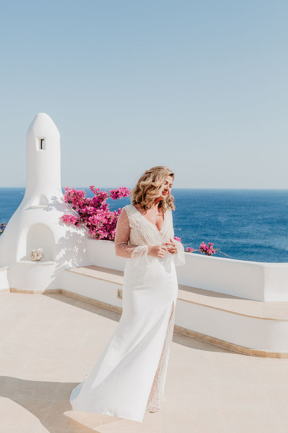 Wedding dress with sheer slit