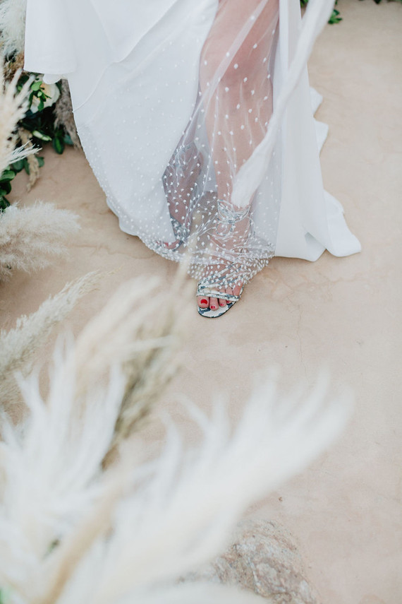 Wedding dress with sheer slit