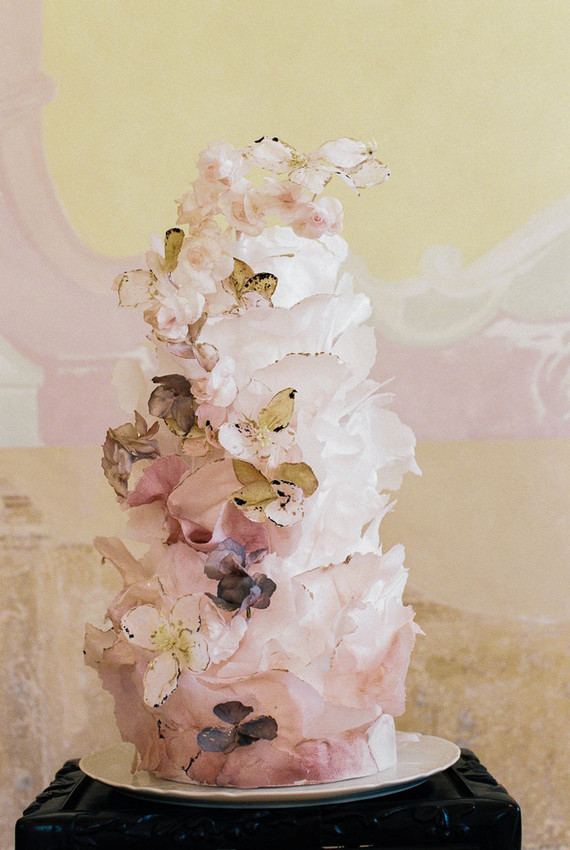 gorgeous fine art ruffle wedding cake