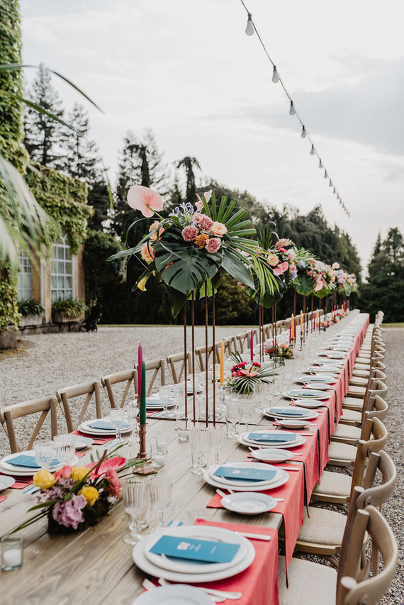 colorful tropical tablescape