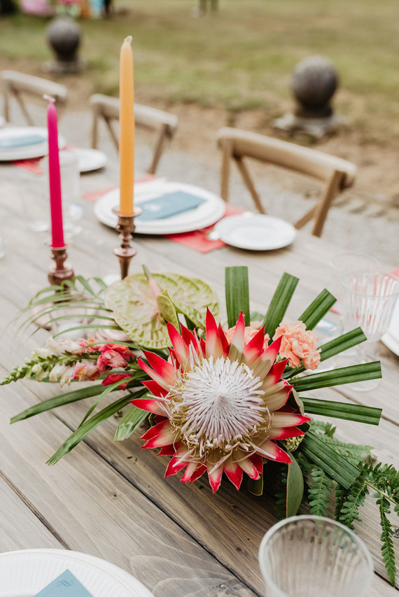 King protea for colorful tropical tablescape