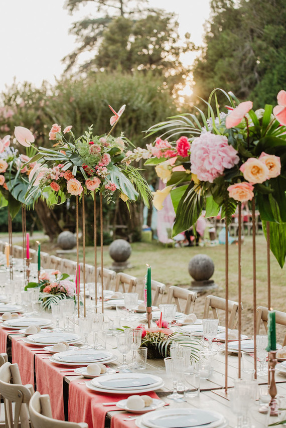 colorful tropical tablescape