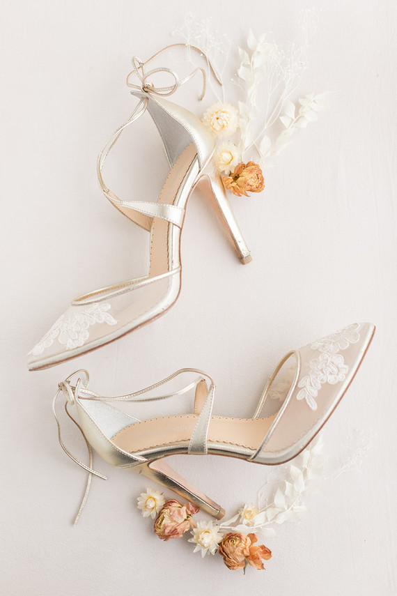 bridal shoes with dried flowers