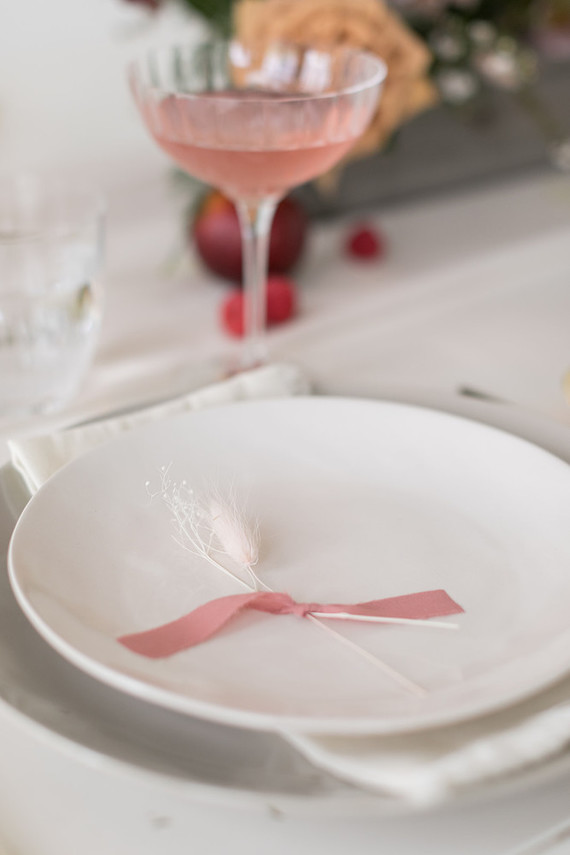 pink and white place setting