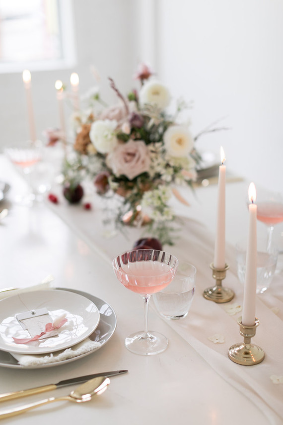 minimalist blush and white table