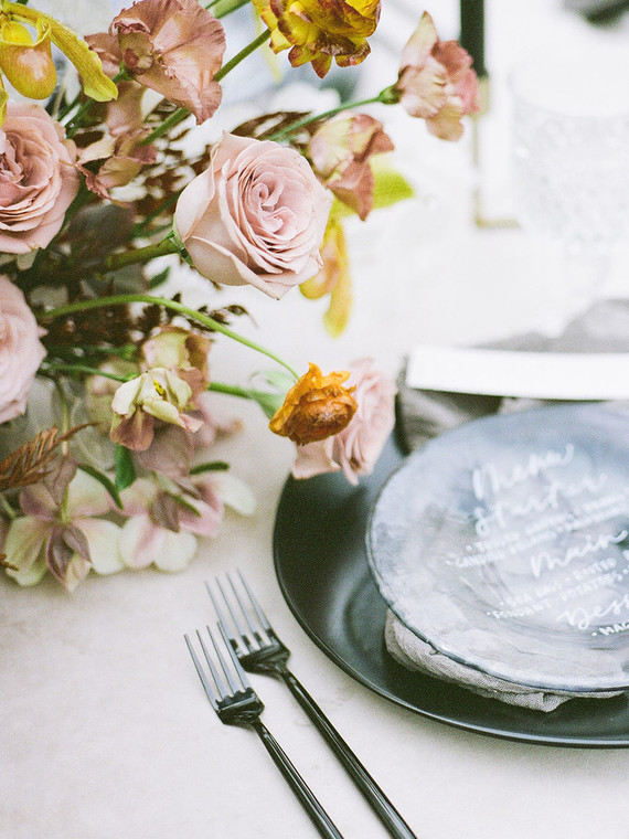 black place setting for wedding