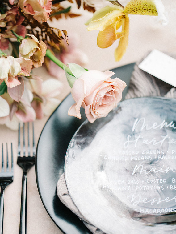 black place setting for wedding