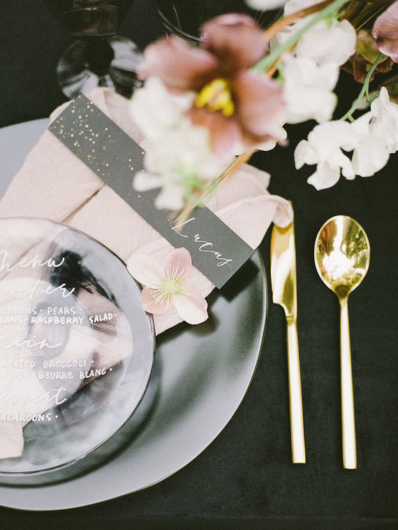 black place setting for wedding