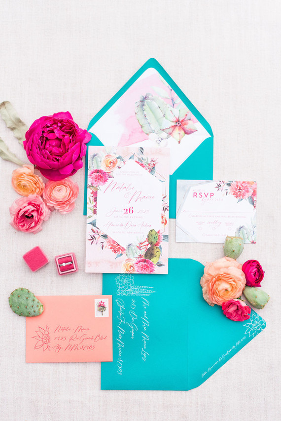 Colorful floral wedding invitations