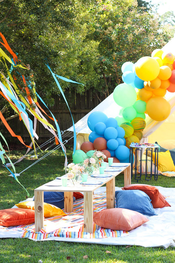 Groovy rainbow themed second birthday party Inspiration