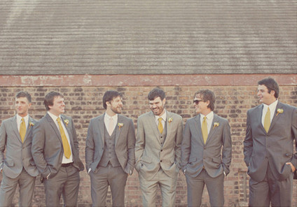 Grey w/ pop of yellow groomsmen Inspiration