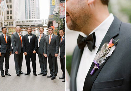 Orange, Purple and Feather Boutonniere