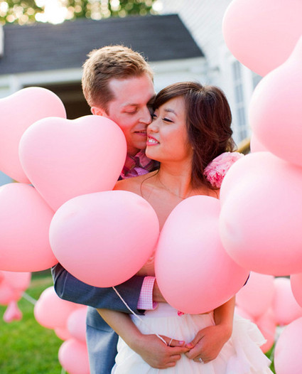 Pink Heart Balloons Wedding Day Portrait