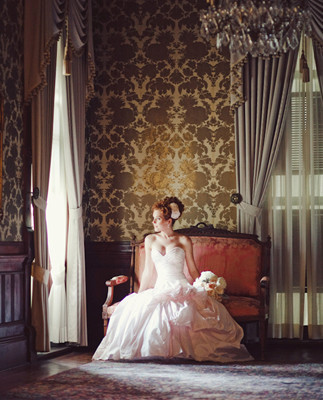 Blush wedding dress portrait