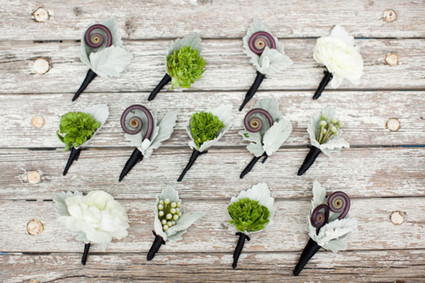 Purple, White and Green Boutonnieres