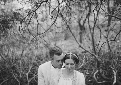 Black & white wedding portrait in the woods