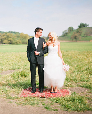 Bride and Groom Field Portrait on Rug Inspiration