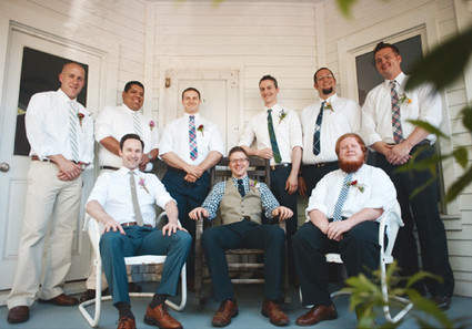 Rustic Wedding Groomsmen Attire and Front Porch Portrait