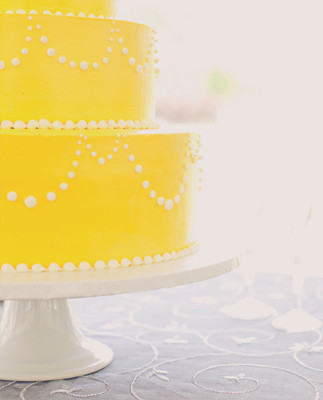 Yellow Cake with White Scallop Detail