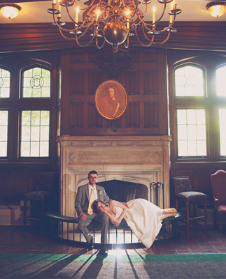 Library Bride and Groom Portrait