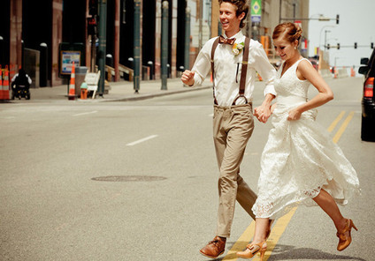 Candid vintage groom and bride portrait