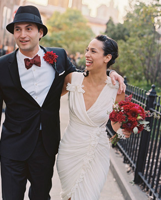 Red themed wedding couple portrait