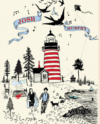 whimsical red & blue line drawing invitations