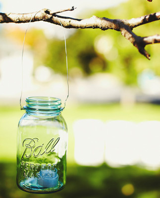 Blue tinted ball jar decoration