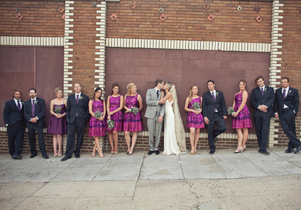 Brick wall bridal party portrait