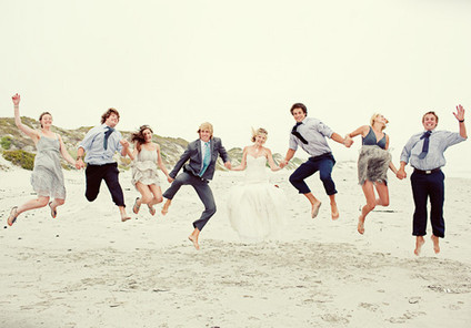 Jumping bridal party and friends portrait Inspiration