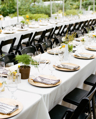 Long tables with gold plating reception