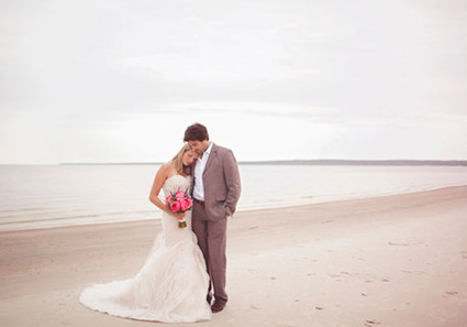Beach groom and bride portrait