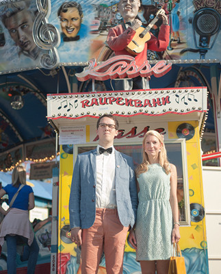 Carnival engagement side by side portrait