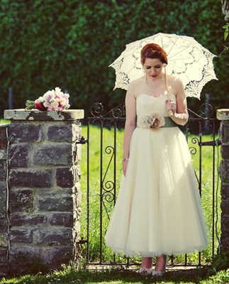 Vintage wedding parasol and dress