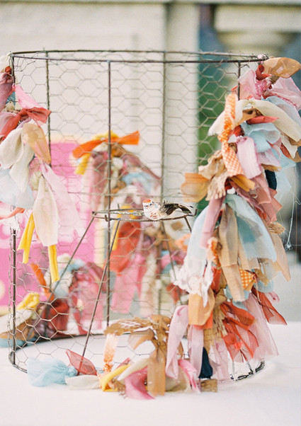 Whimsical Fabric-Embellished Bird Cage