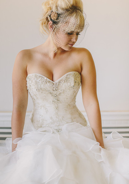Ruffled Silver Beaded Maggie Sottero Gown
