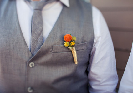 Gray Tie and Vest with Orange Boutonniere