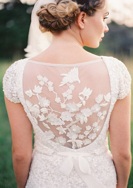 Sheer Floral Embroidered Wedding Gown