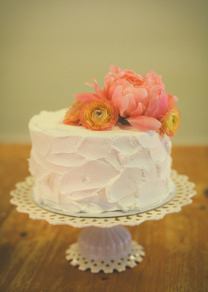 Buttercream Peony Cake on Scalloped Cake Stand