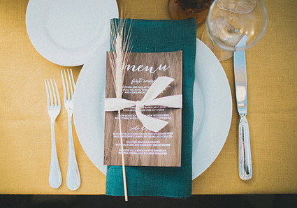 Wood Grain Menu with Teal Napkin